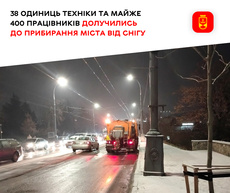 38 одиниць техніки та майже 400 працівників долучились до прибирання міста від снігу